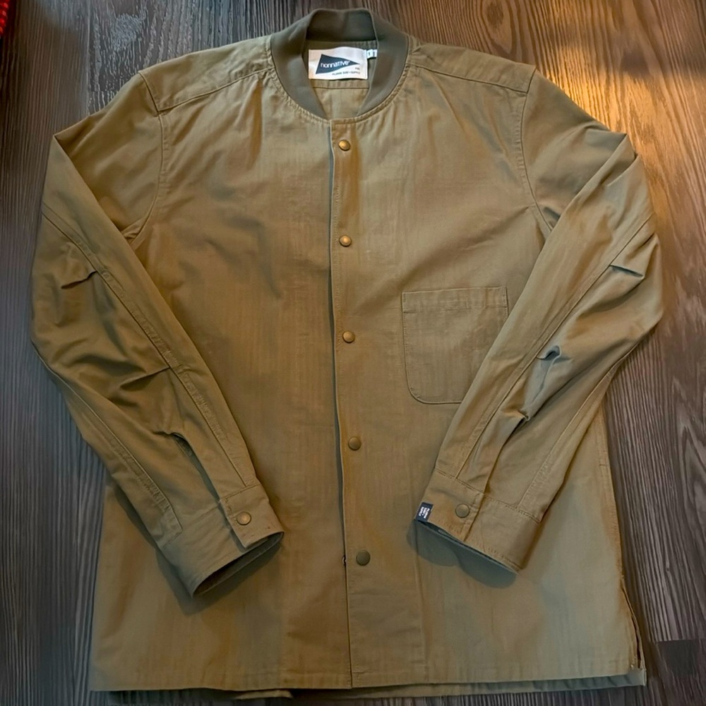 Nonnative for Pilgrim Surf + Supply, Trainer shirt jacket, w/ snap closure